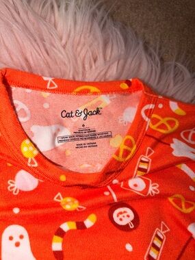 Cat & Jack Orange Halloween Candy & Ghost Print Pajama Top